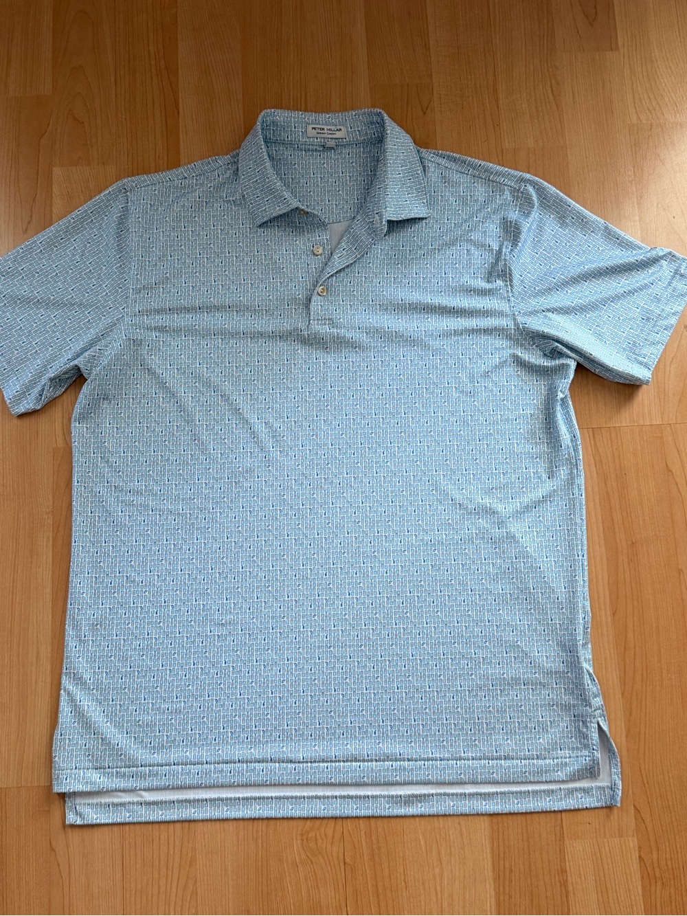 Peter Millar Pale Blue  Performance Polo drinks/cowboy hat pattern